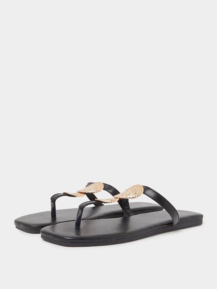 Metal Trim Thong Sandals