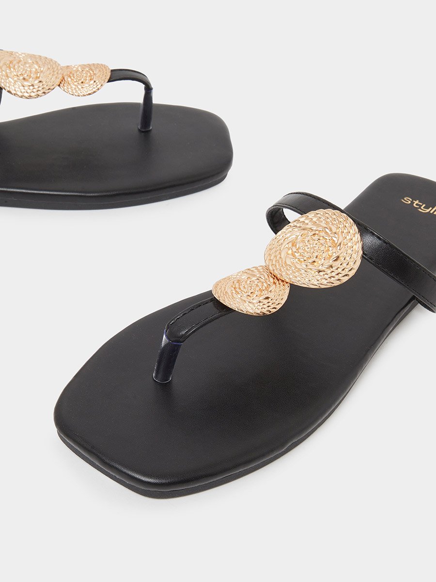 Metal Trim Thong Sandals