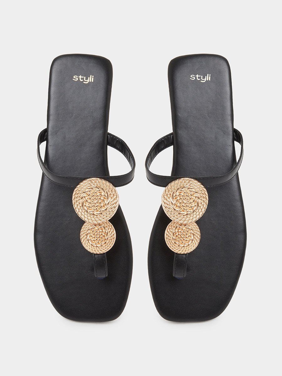 Metal Trim Thong Sandals