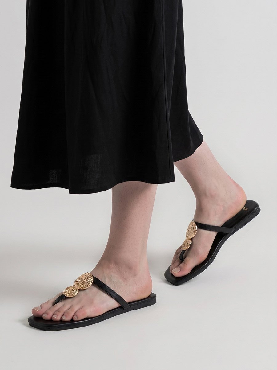 Metal Trim Thong Sandals