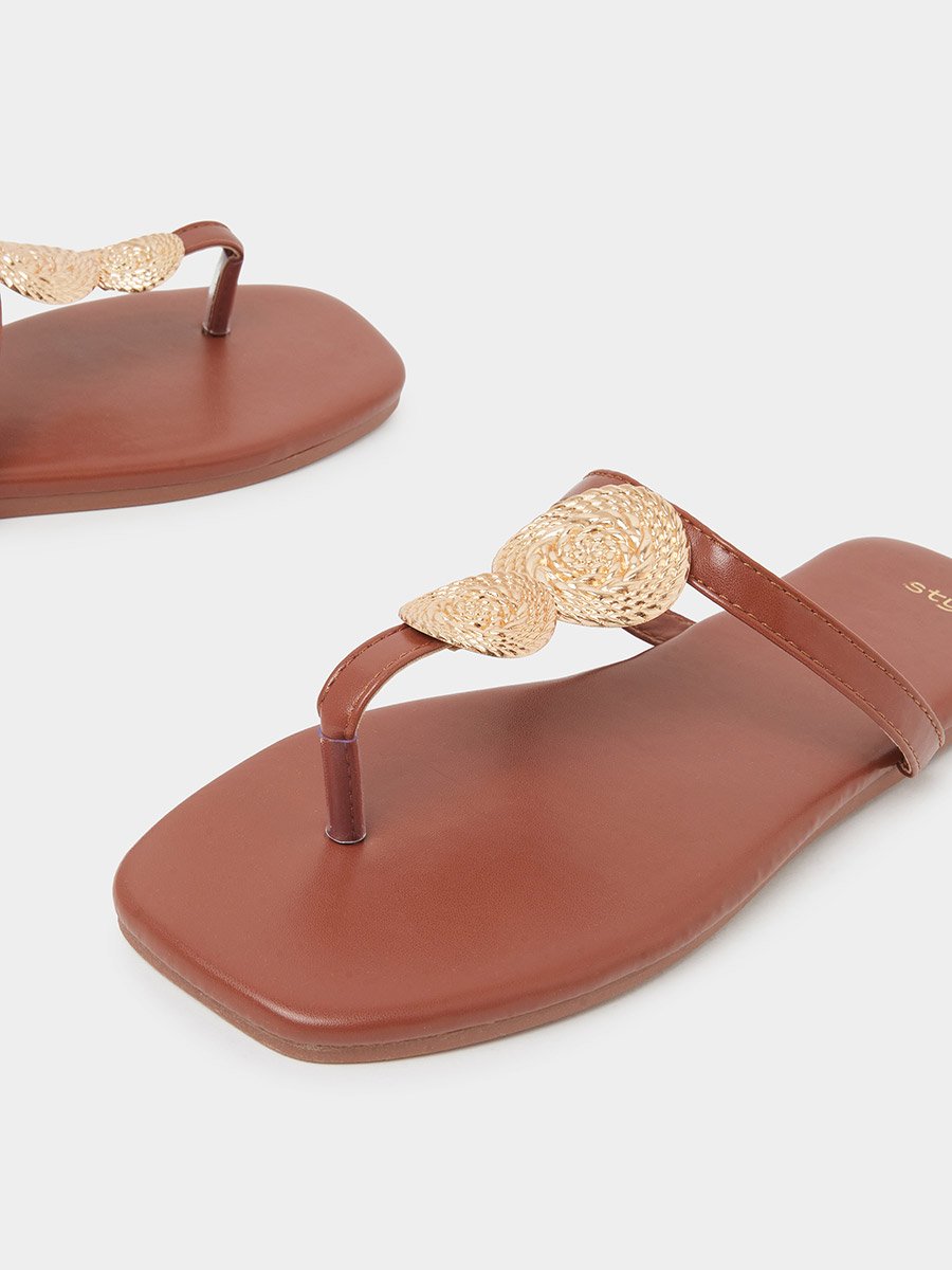 Metal Trim Thong Sandals