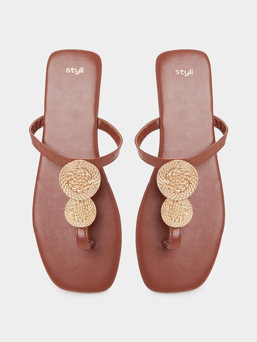 Metal Trim Thong Sandals