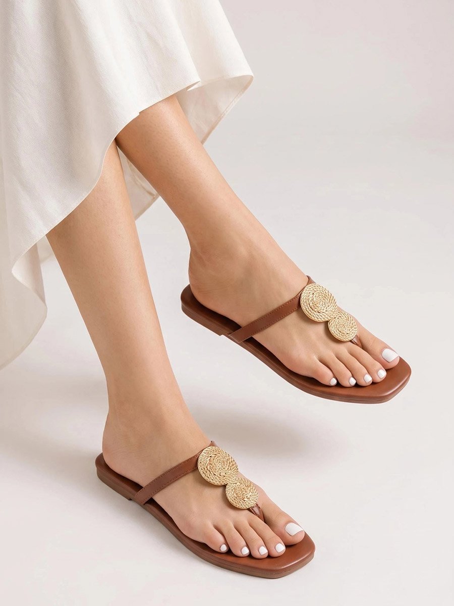 Metal Trim Thong Sandals