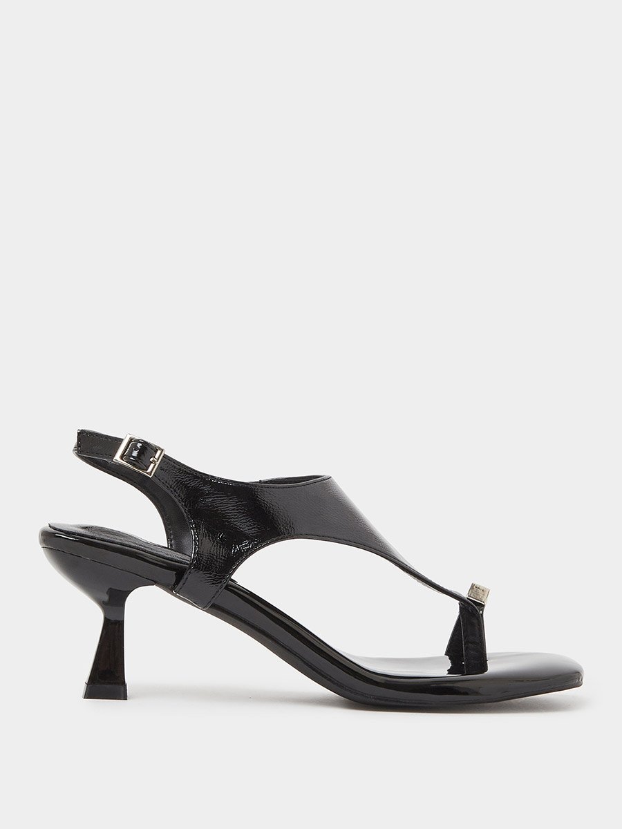 Patent Mid Heel Toe Post Sandals