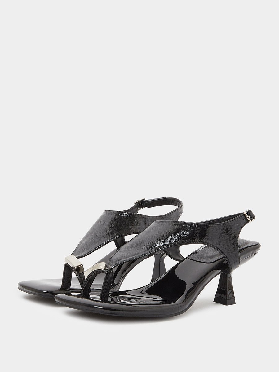 Patent Mid Heel Toe Post Sandals