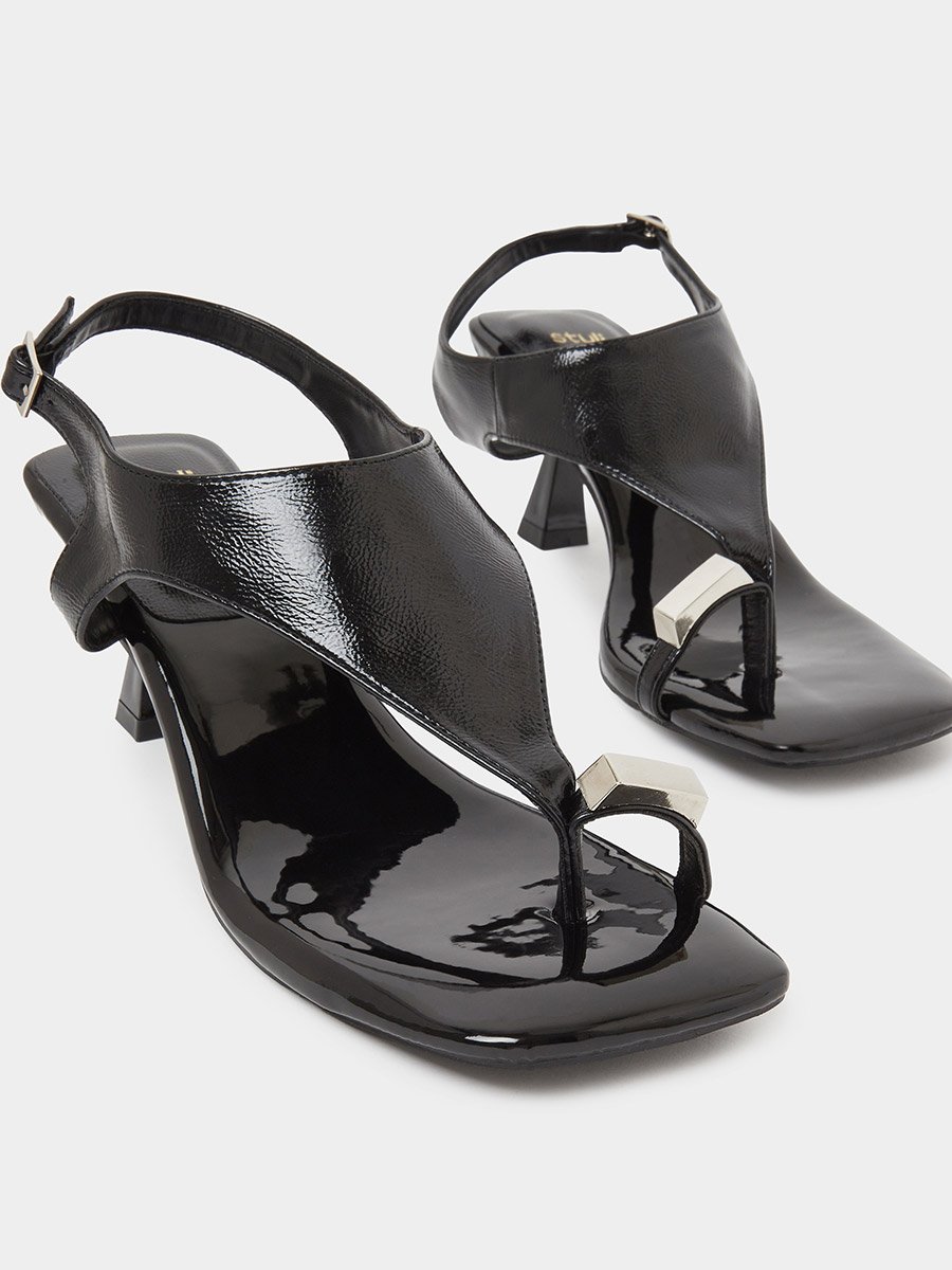 Patent Mid Heel Toe Post Sandals