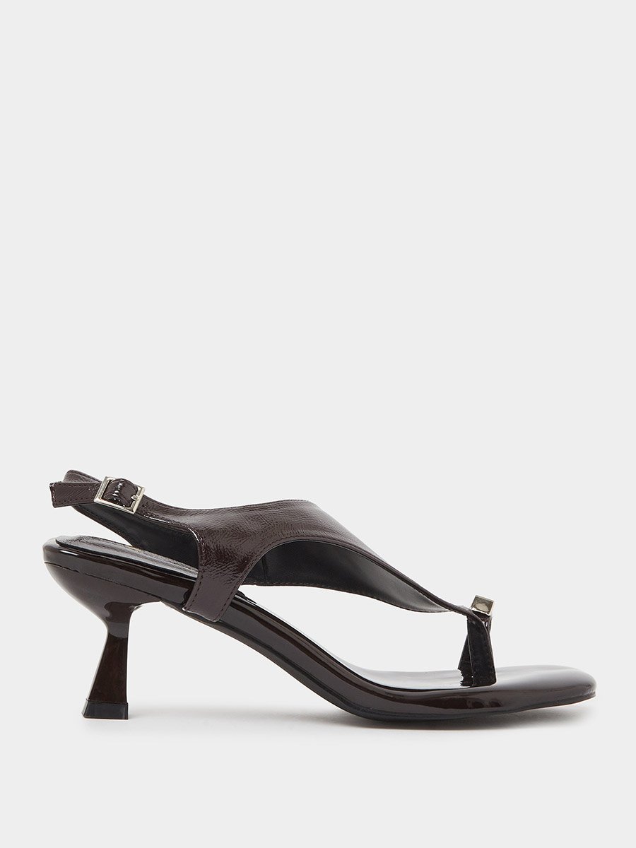 Patent Mid Heel Toe Post Sandals