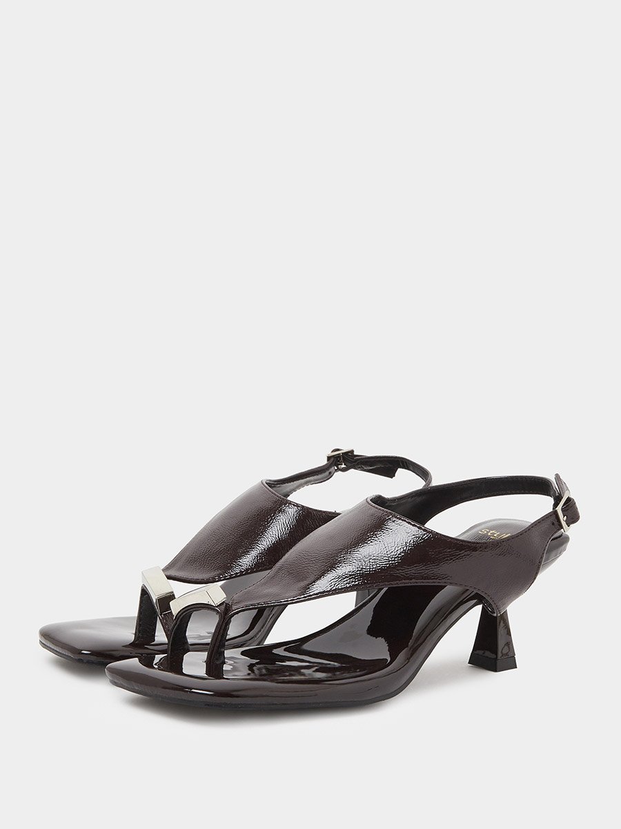 Patent Mid Heel Toe Post Sandals