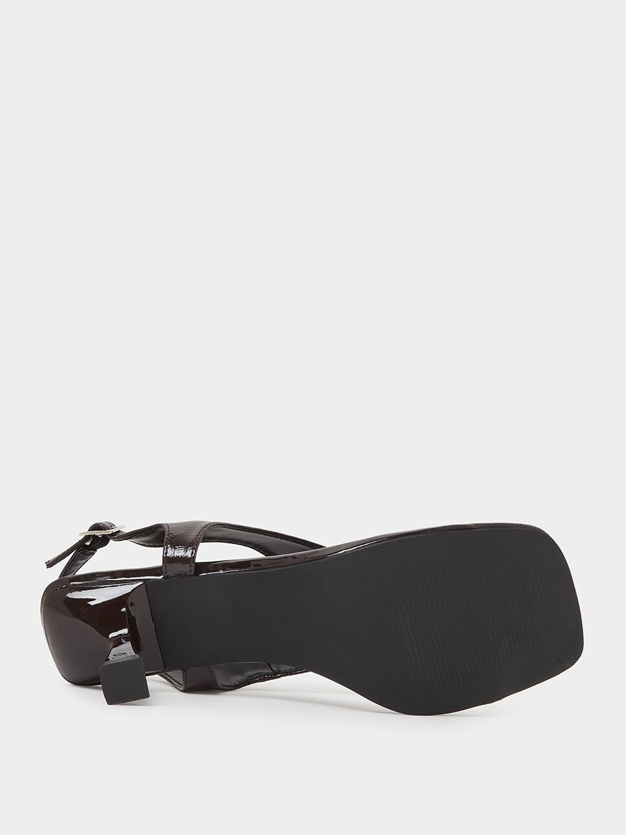 Patent Mid Heel Toe Post Sandals