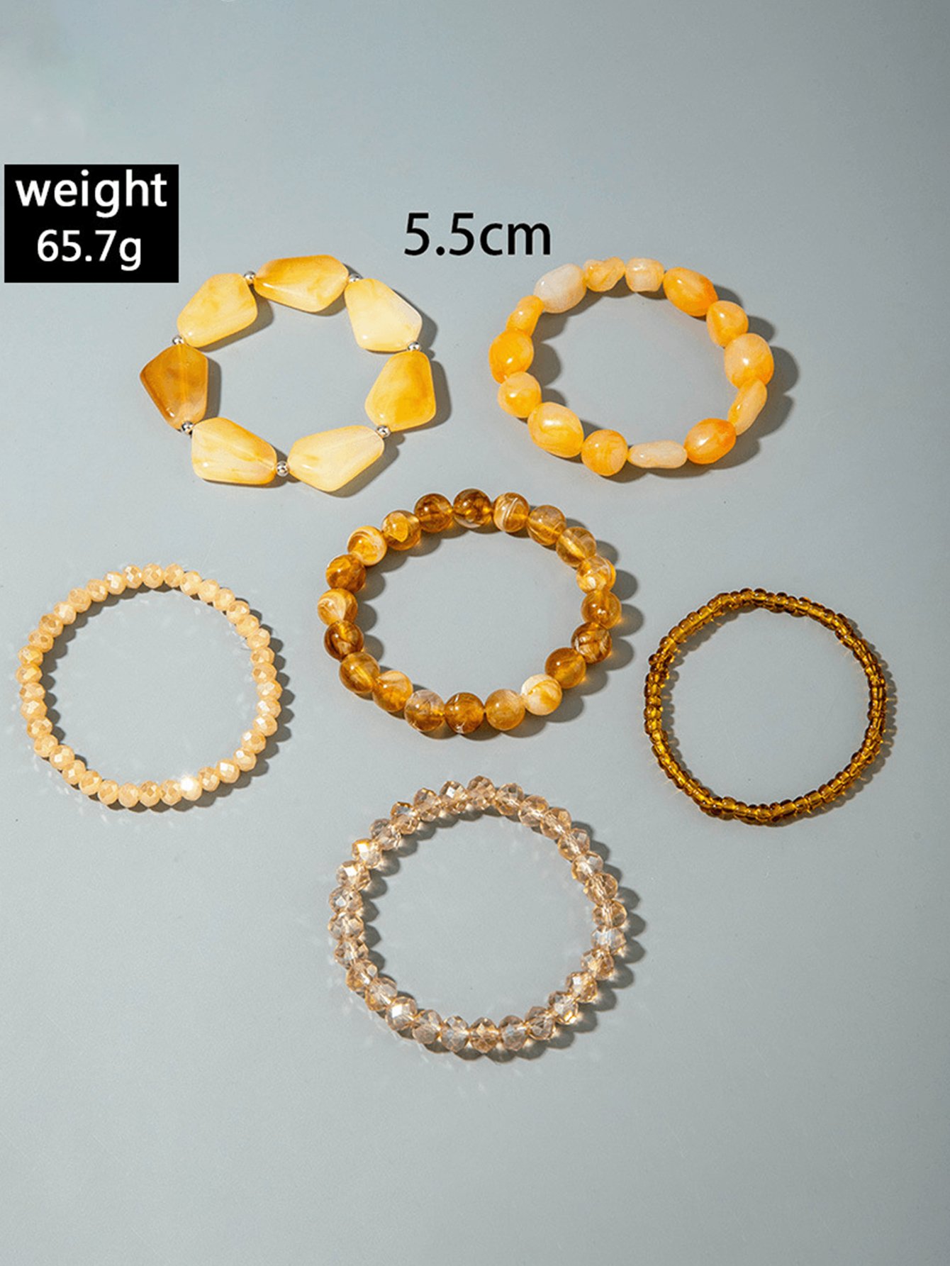 Amber and Brown Beaded Elastic Bracelets - 6-Piece Set.