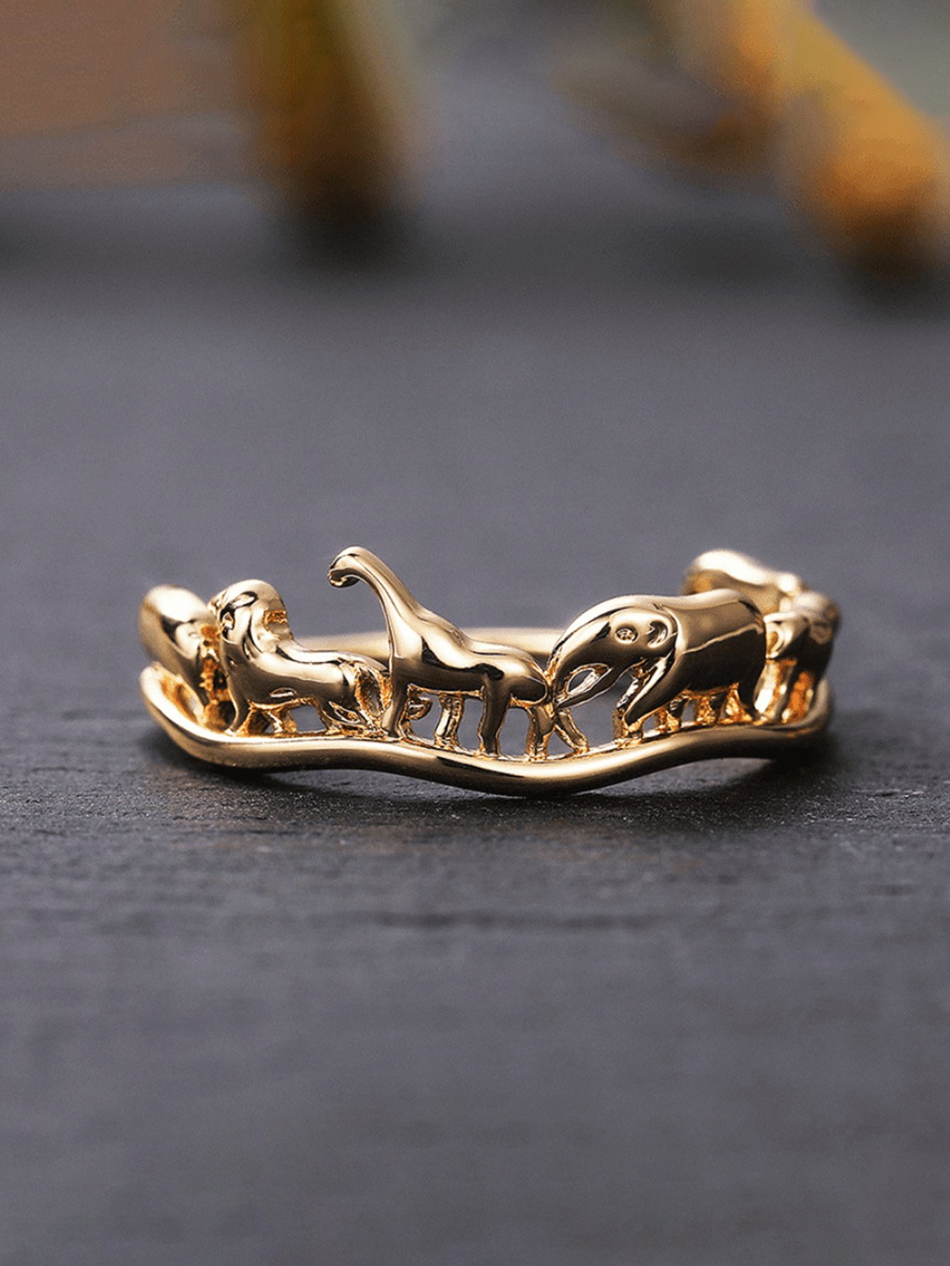 Golden Safari Animals Ring for Women.