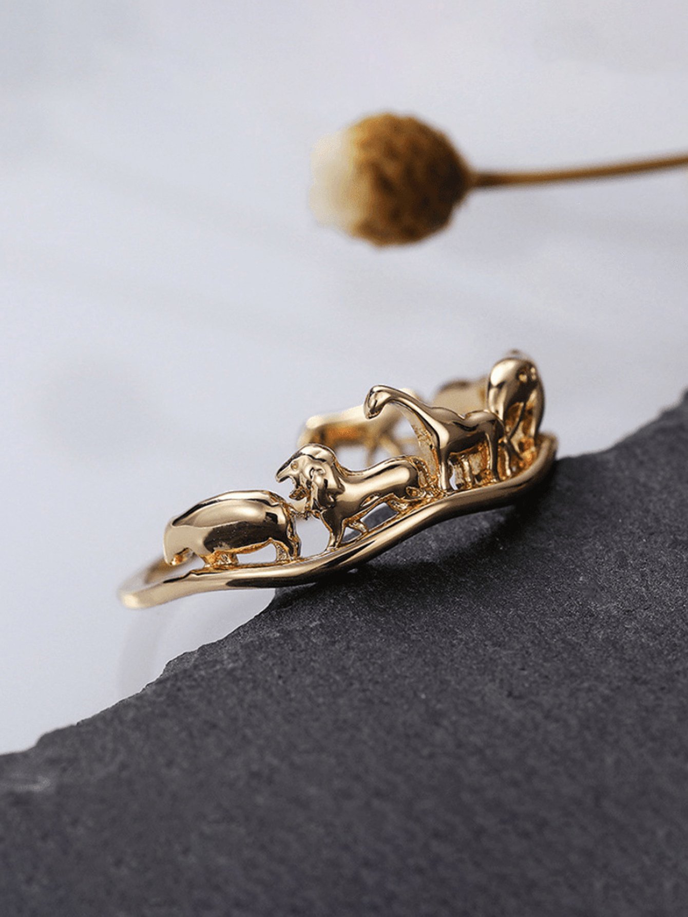 Golden Safari Animals Ring for Women.