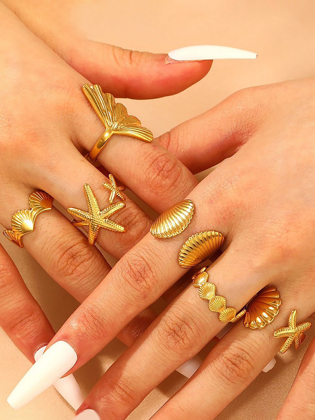 6-Piece Gold Beach Theme Ring Set for Women.