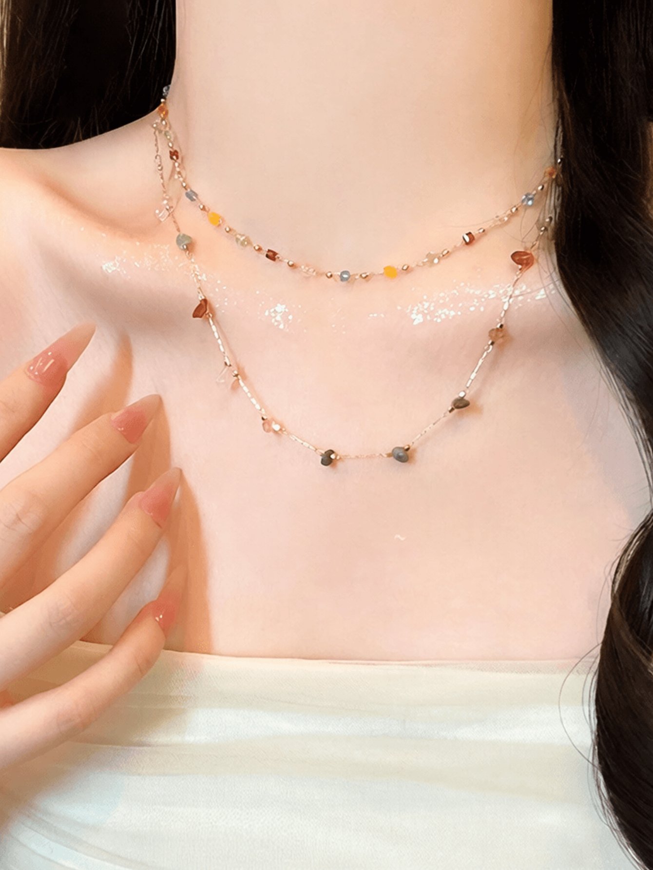 Layered Multi-Stone Casual Necklace Set