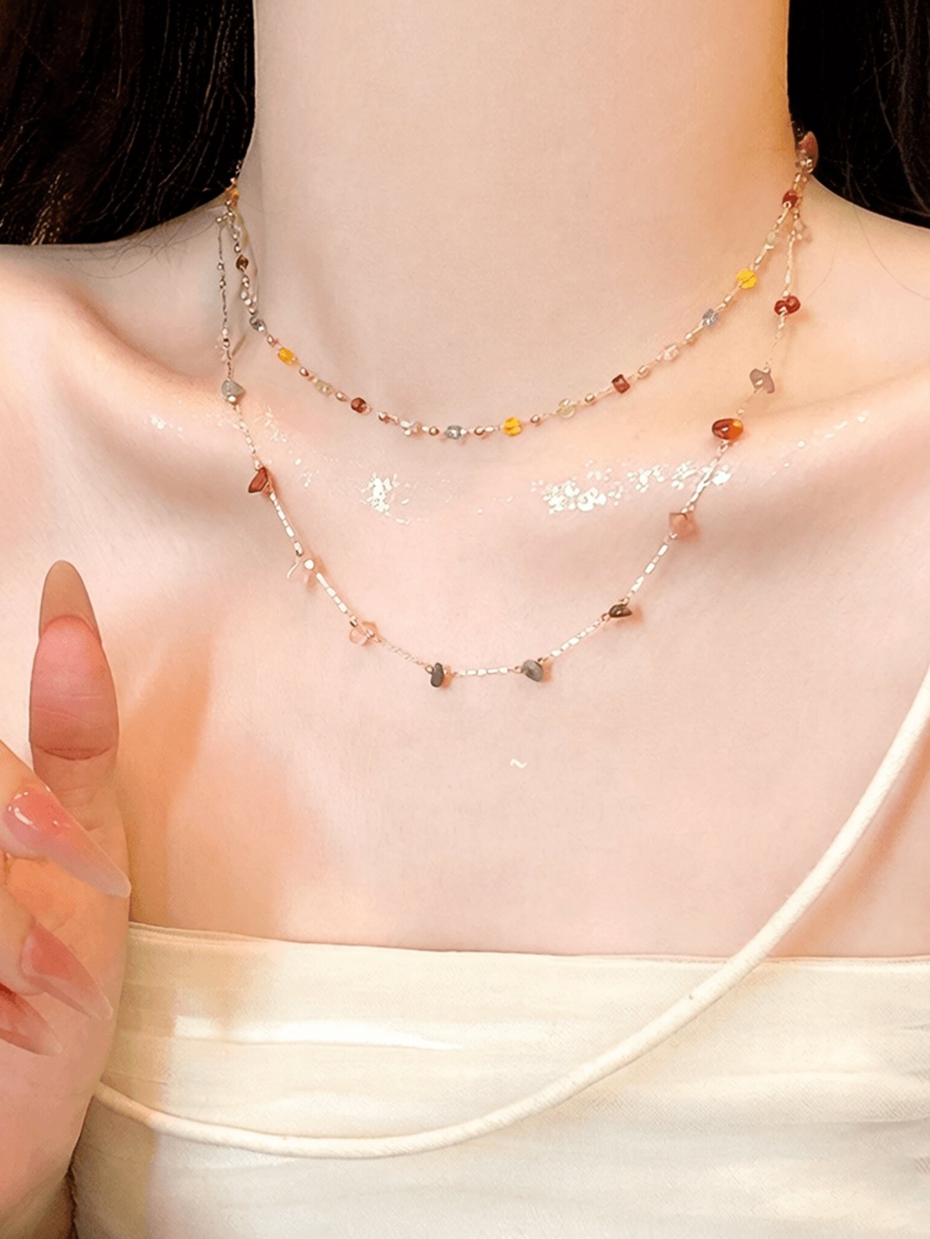 Layered Multi-Stone Casual Necklace Set