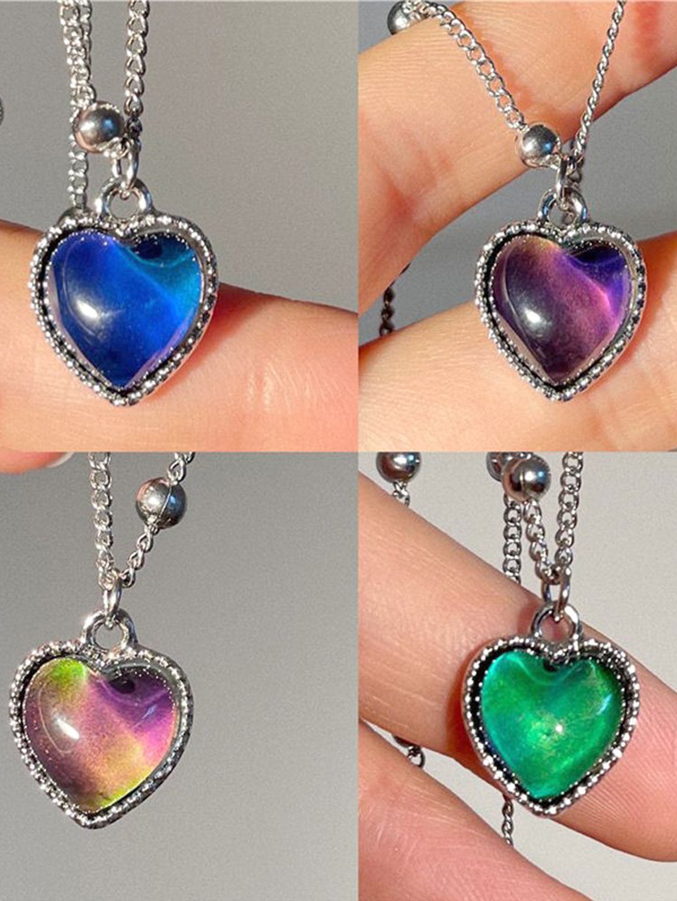 Silver Beaded Chain Necklace with Blue Heart Pendant