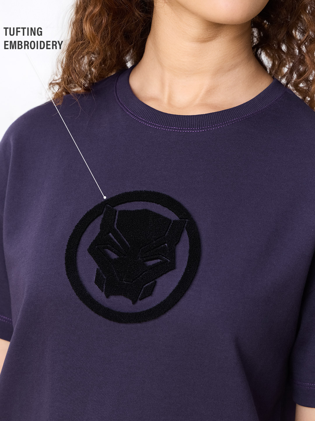 Purple Black Panther Oversized T-Shirt with Short Sleeve and Round Neck