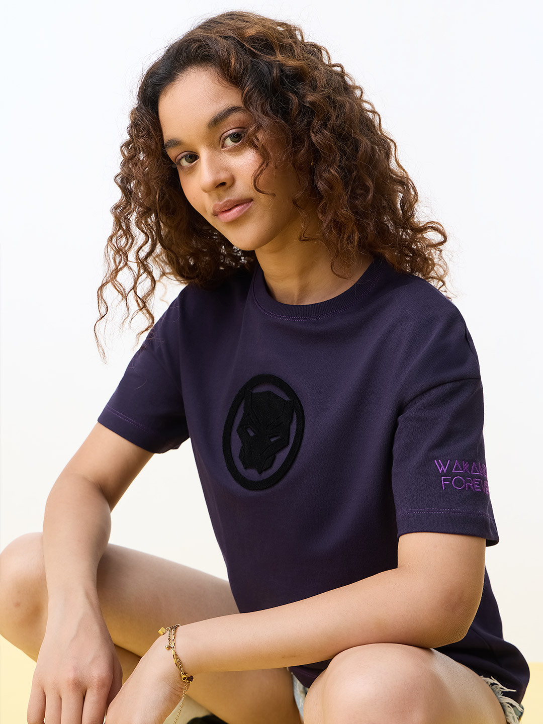 Purple Black Panther Oversized T-Shirt with Short Sleeve and Round Neck
