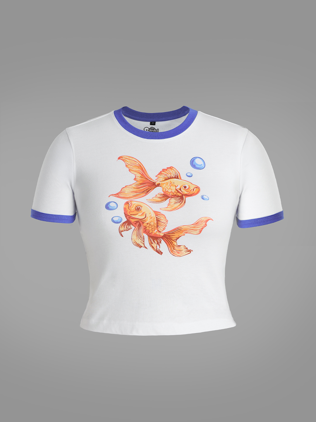 White Goldfish Print Crop Top T-Shirt