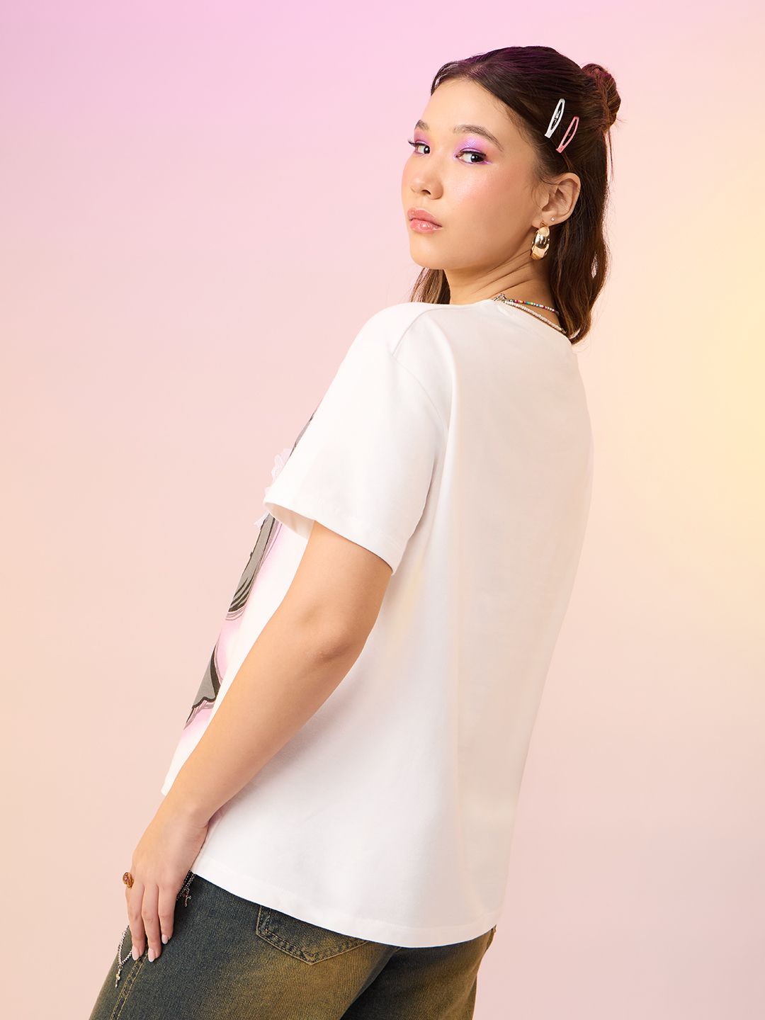 Hello Kitty Spooky Cute Graphic Oversized White T-Shirt
