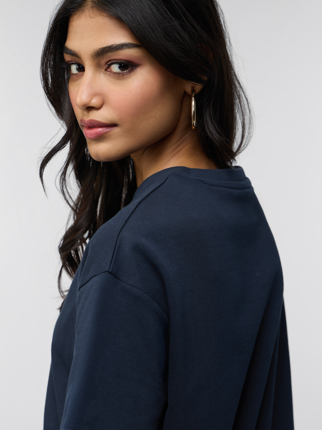 Navy Blue Oversized Cotton T-Shirt with Embroidered Bear
