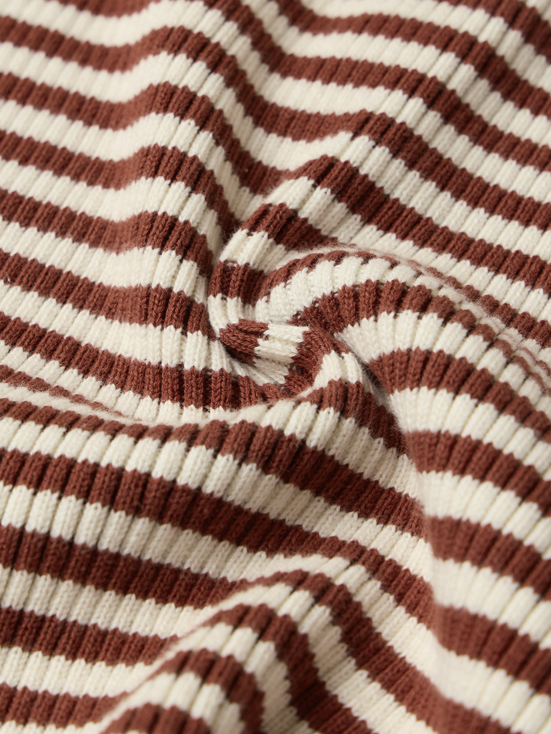 Brown Striped Crop Cotton Knit Polo T-Shirt