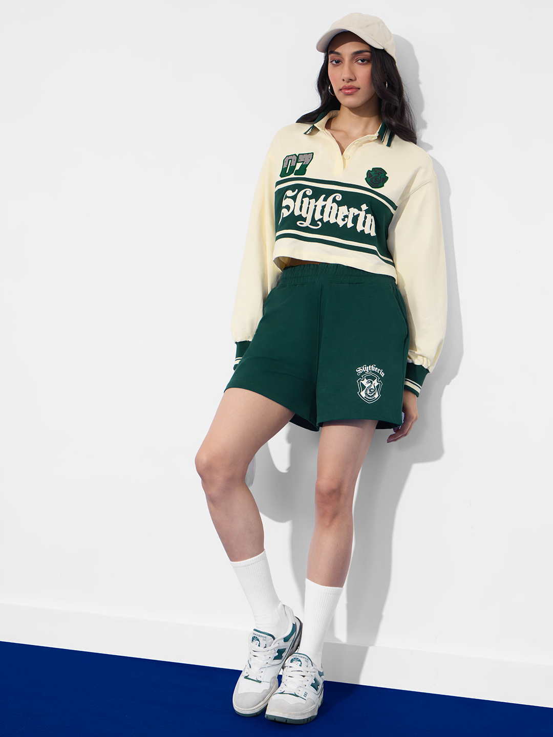 Slytherin House Crest Polo Crop Top with Long Sleeve