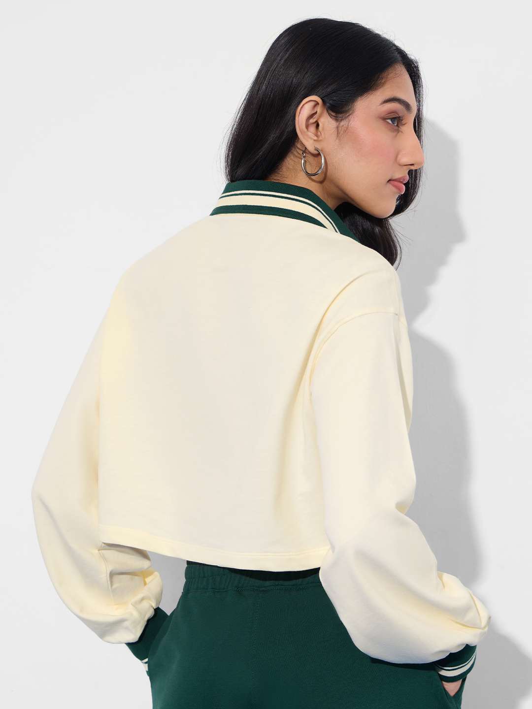 Slytherin House Crest Polo Crop Top with Long Sleeve