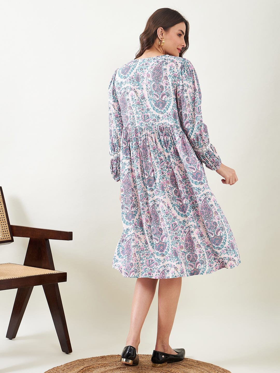 Multi-Color Paisley Print Viscose Maternity & Feeding Dress