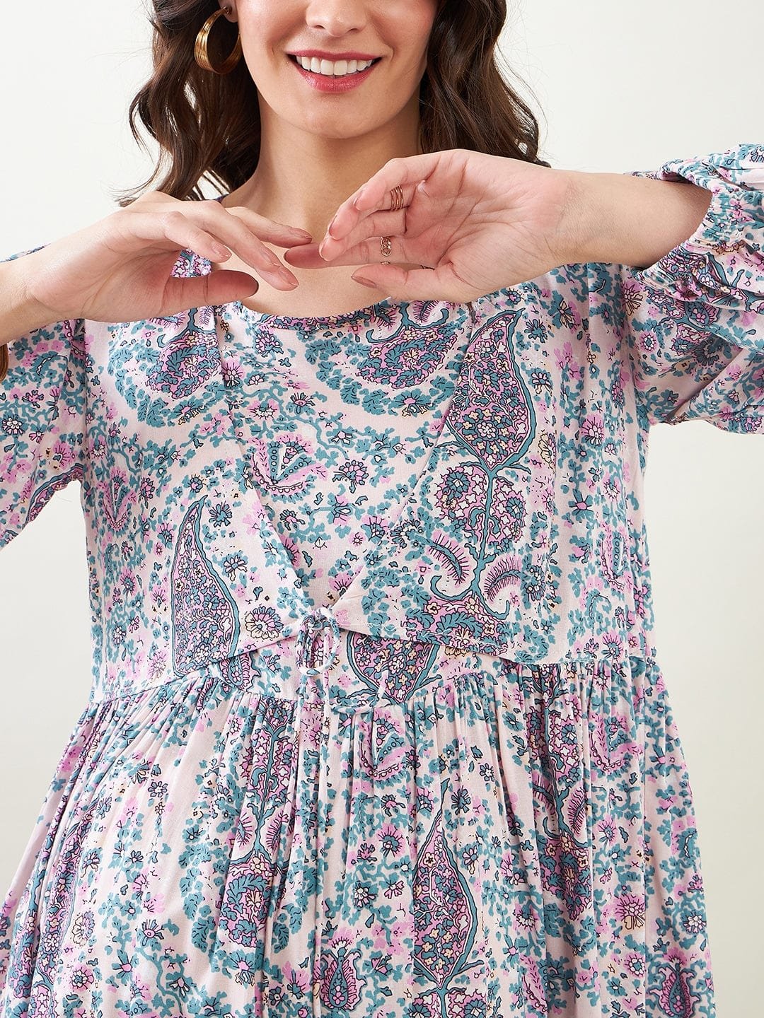 Multi-Color Paisley Print Viscose Maternity & Feeding Dress