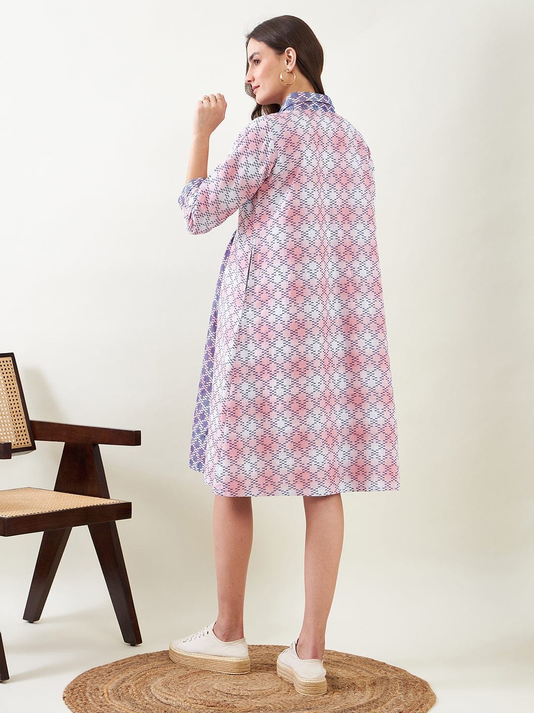 Multi-Color Graphic Print Maternity Midi Skater Dress