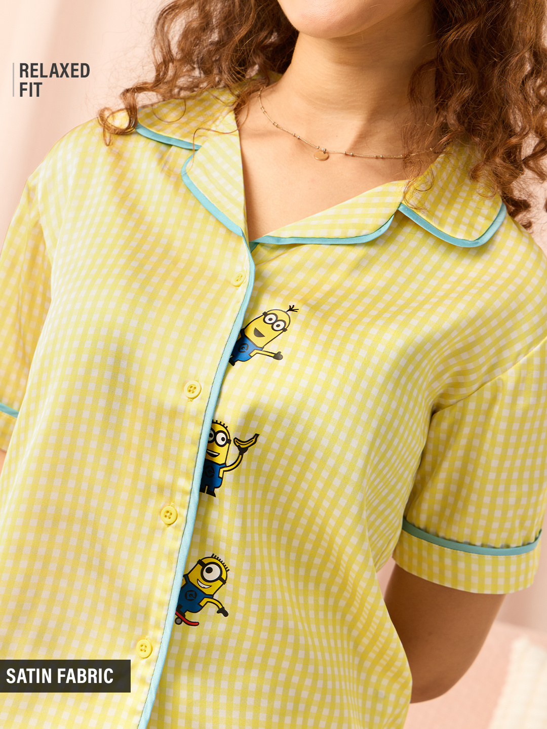 Yellow Gingham Minions Relaxed Fit Short Sleeve Shirt