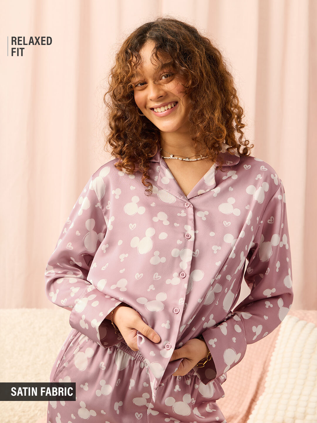 Purple Mickey Mouse Satin Relaxed Fit Shirt