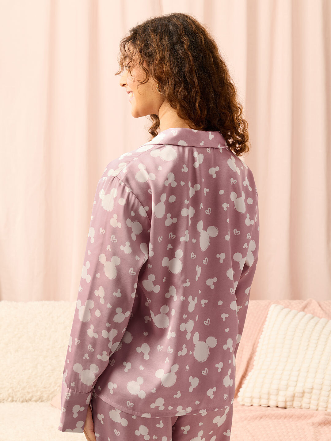 Purple Mickey Mouse Satin Relaxed Fit Shirt