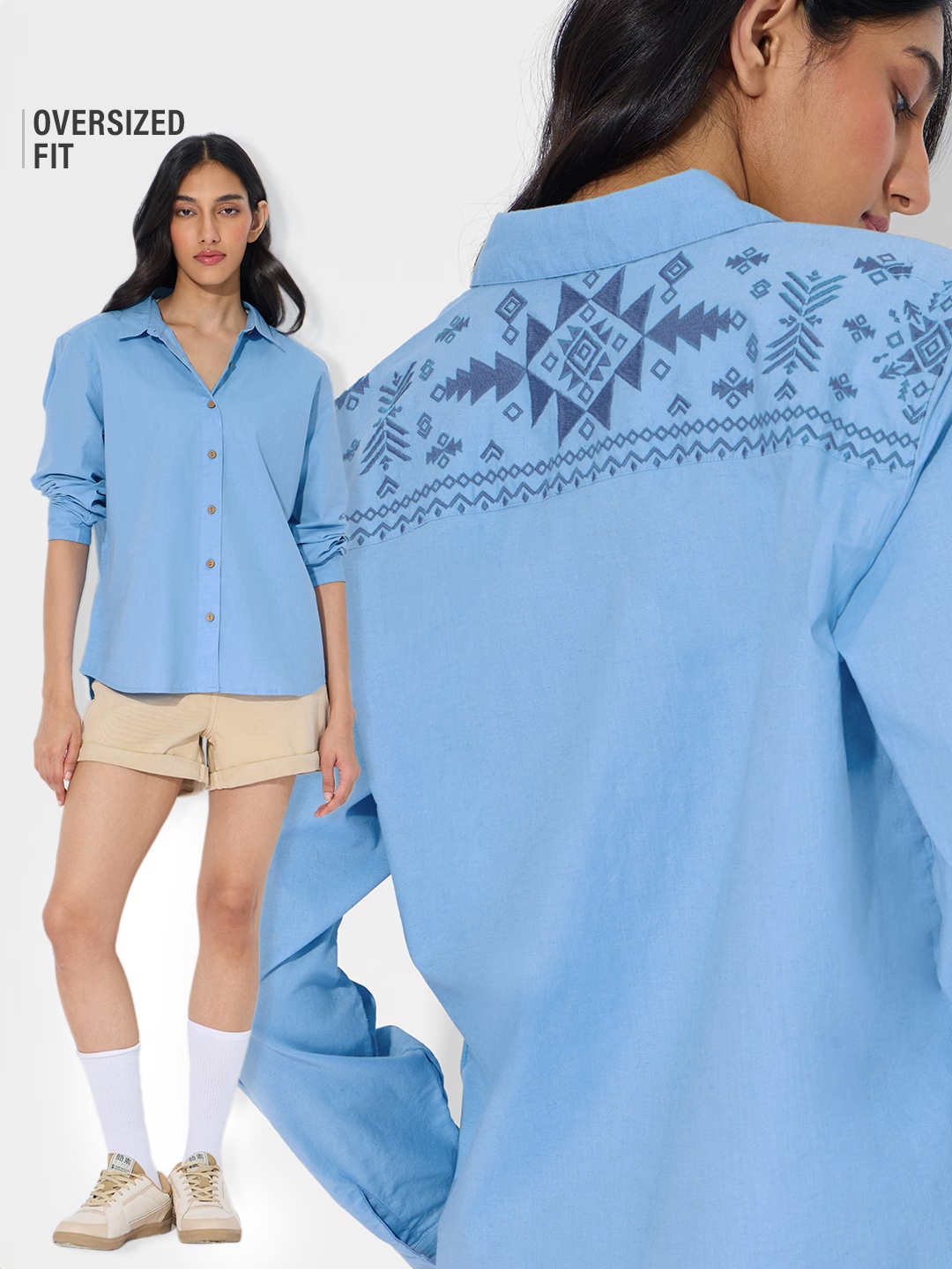 Blue Linen Blend Regular Fit Shirt