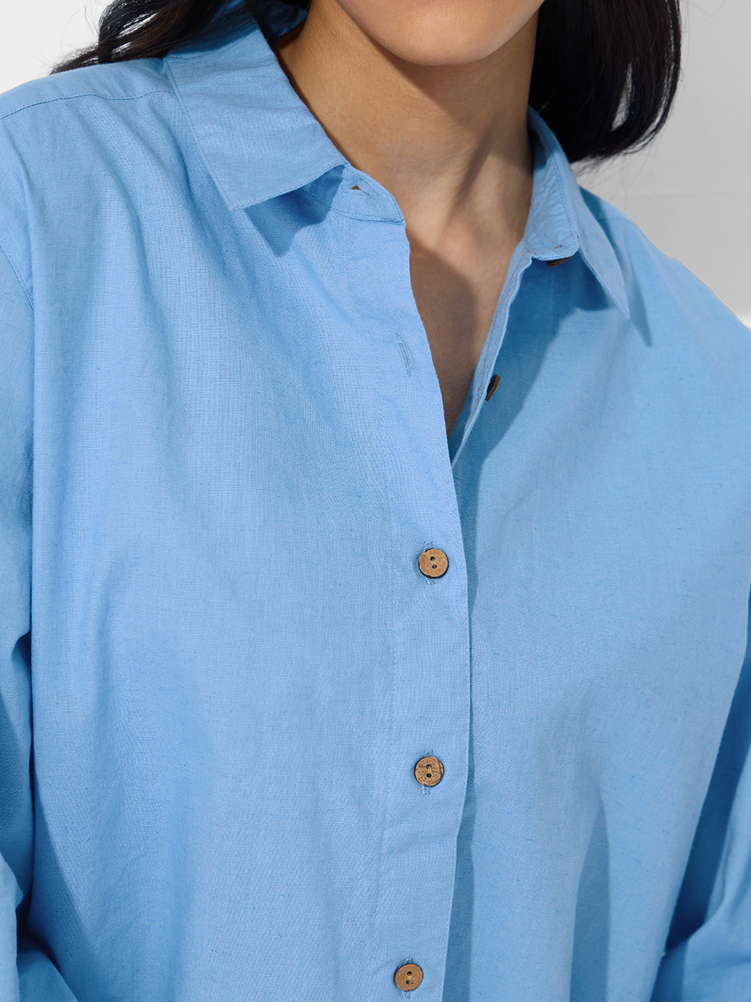 Blue Linen Blend Regular Fit Shirt