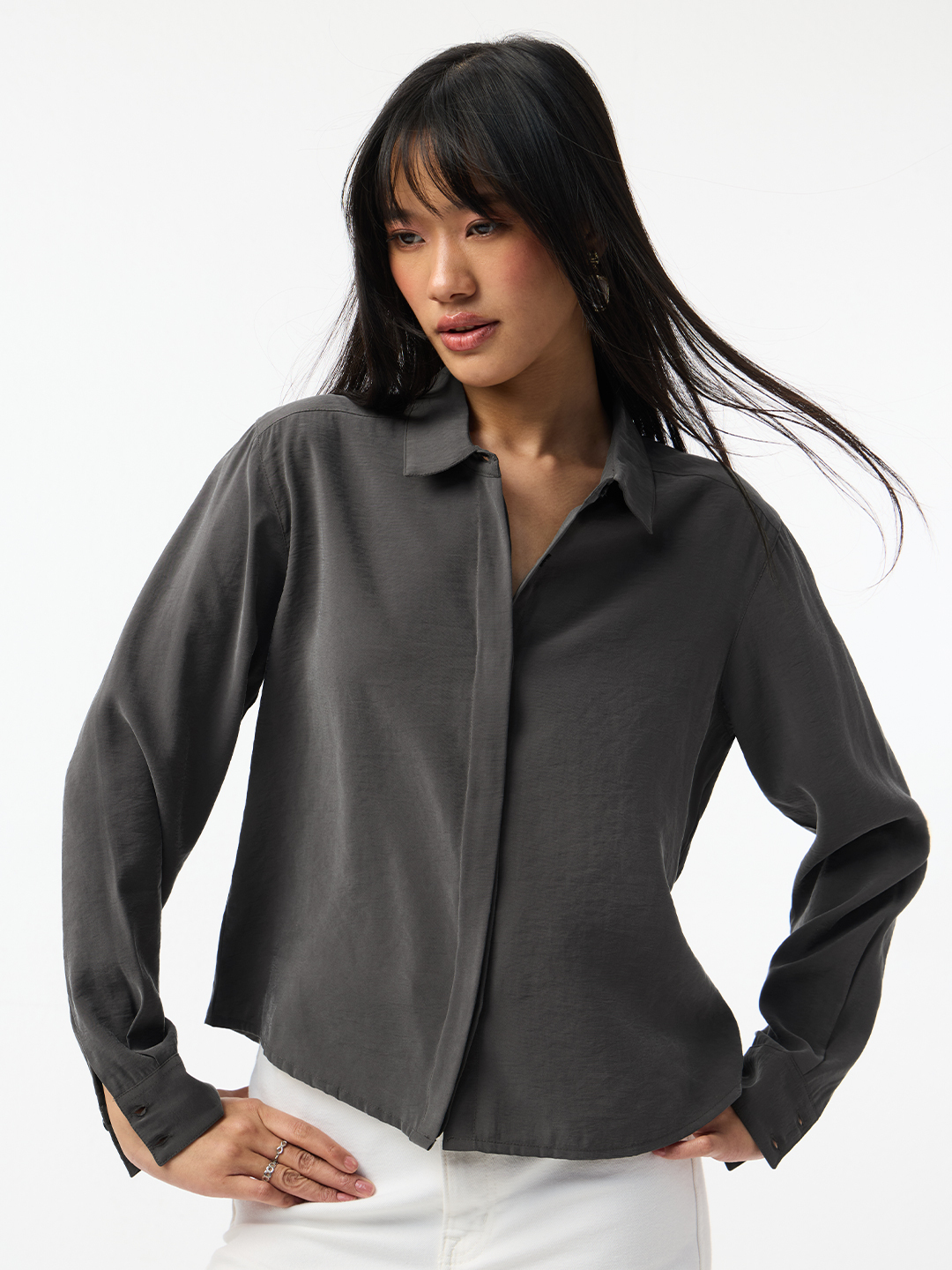 Charcoal Long Sleeve Regular Fit Shirt