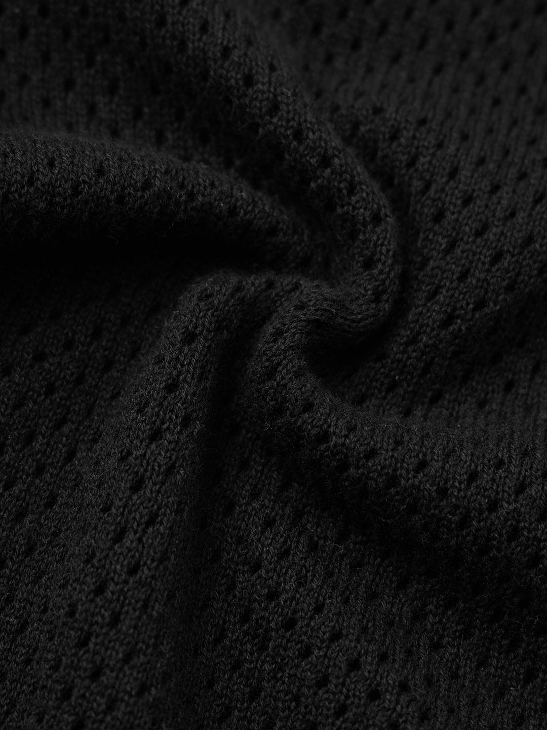 Black Oversized Open Knit Shirt with Short Sleeves