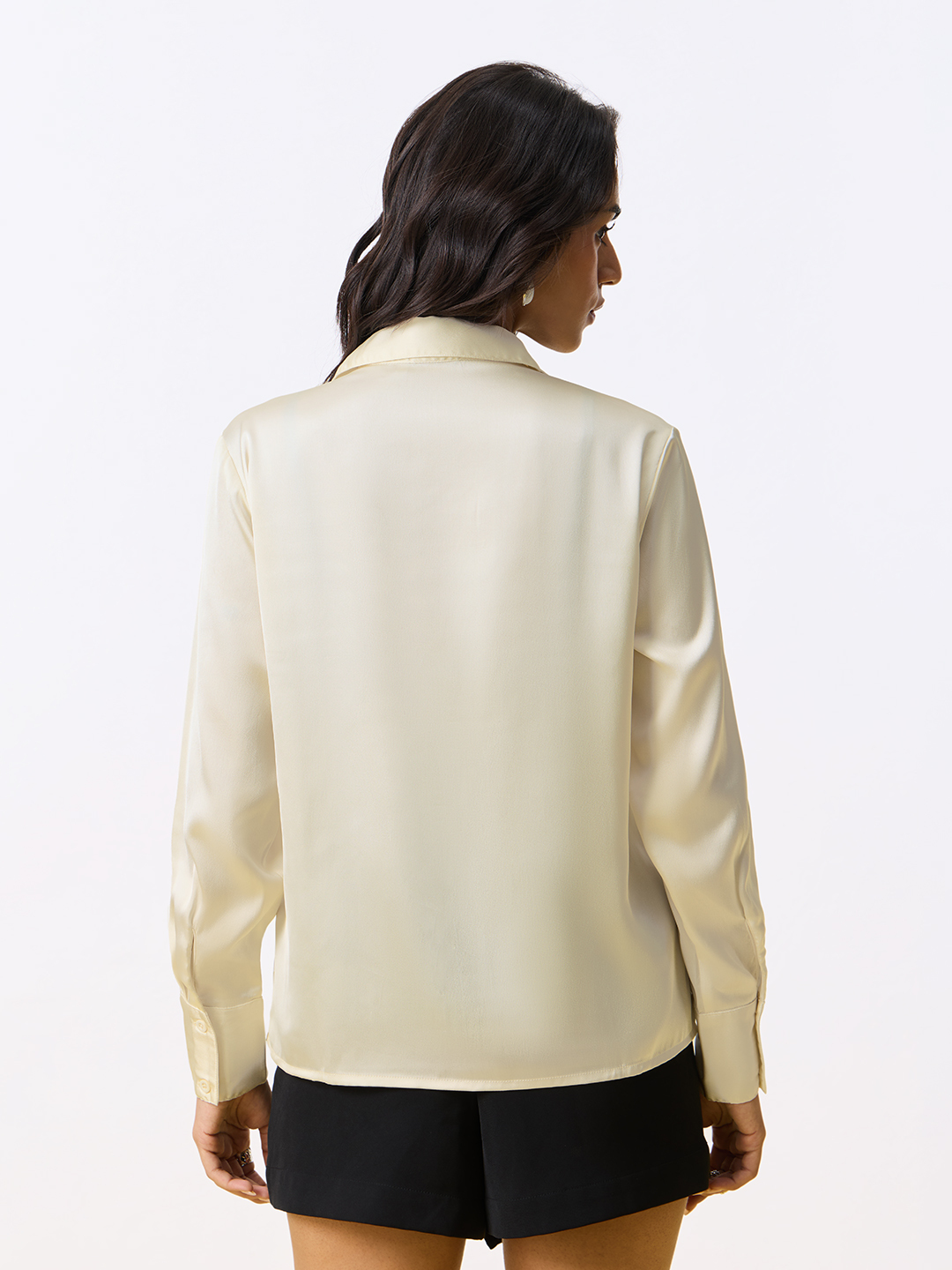 Off-White Satin Relaxed Fit Shirt