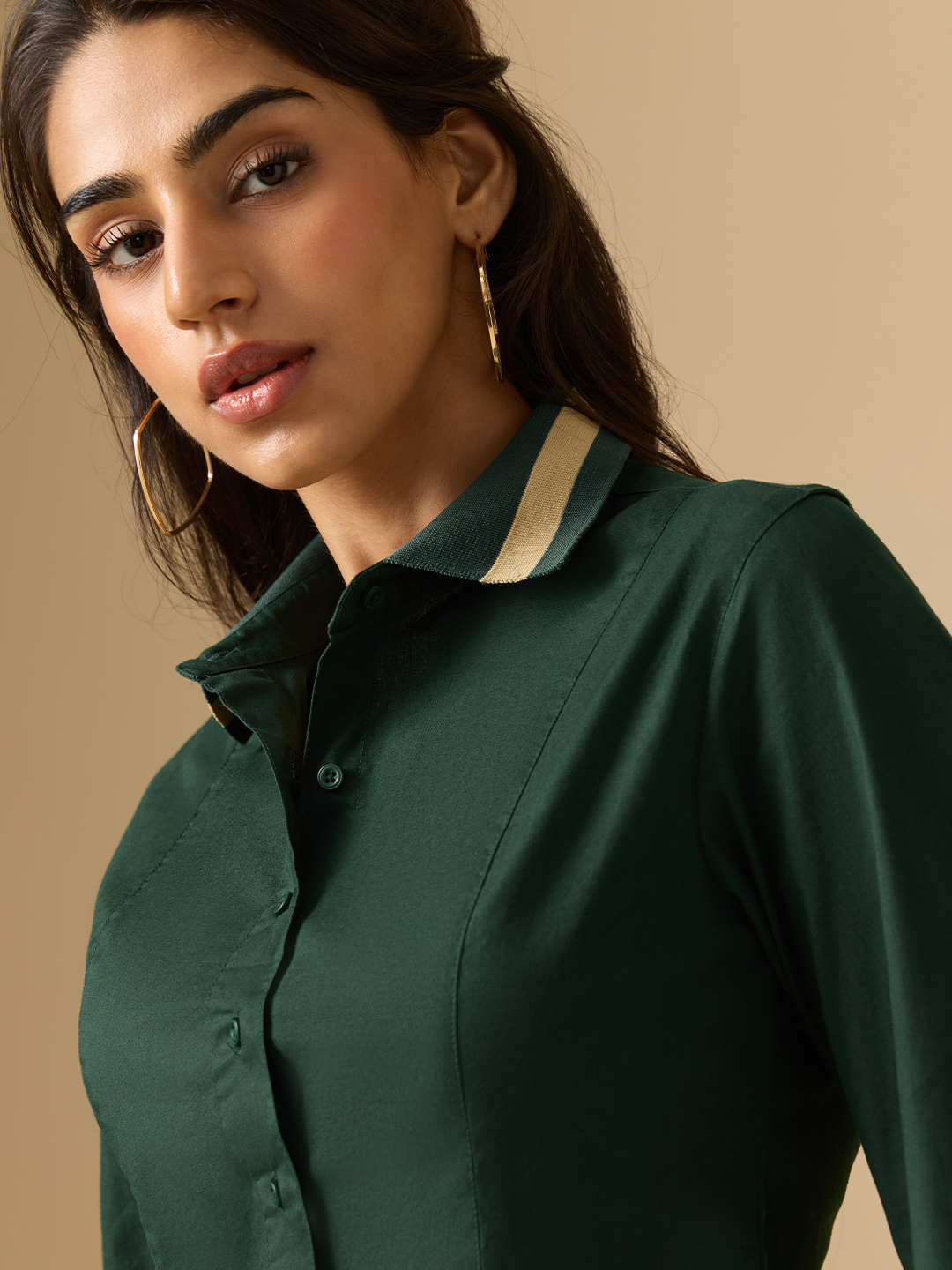 Emerald Chic Long Sleeve Slim Fit Shirt