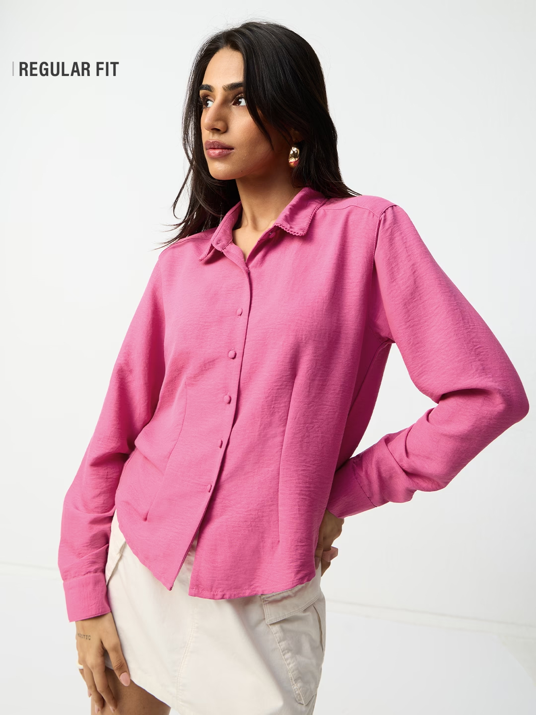 Pink Regular Fit Textured Shirt