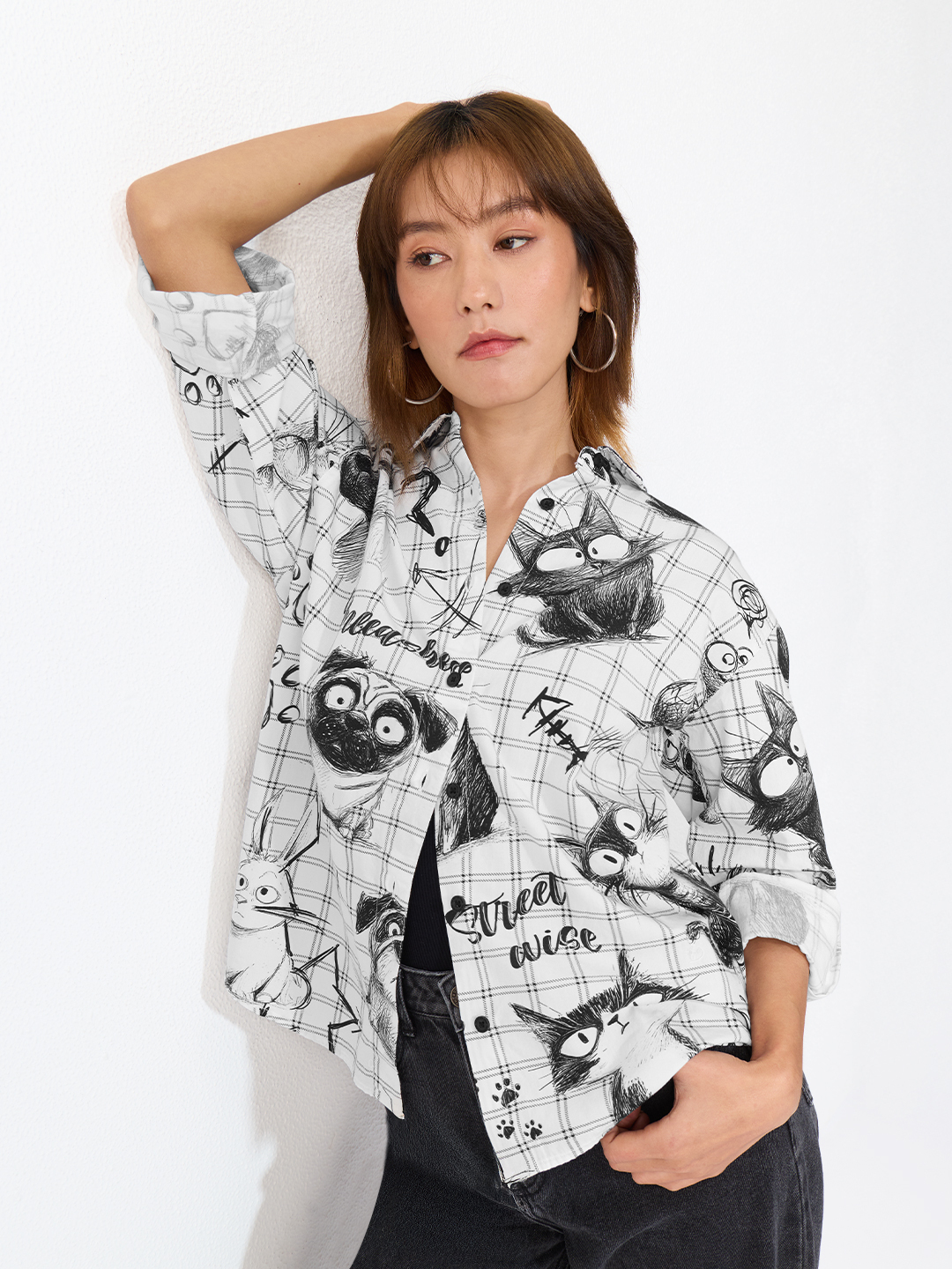 White Long Sleeve Regular Fit Graphic Shirt
