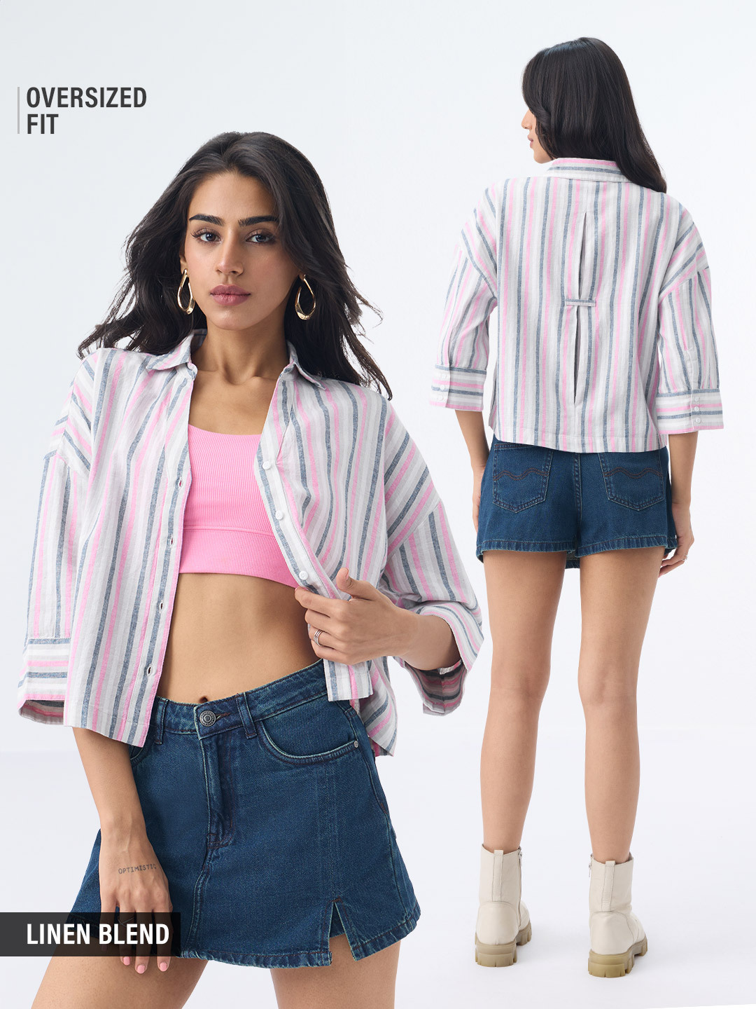 Oversized Striped Linen Blend Shirt