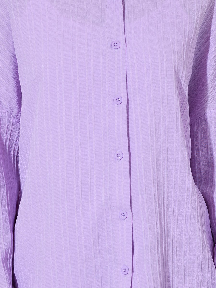 Purple Solid Long Sleeves Shirt and Wide Leg Trousers Set