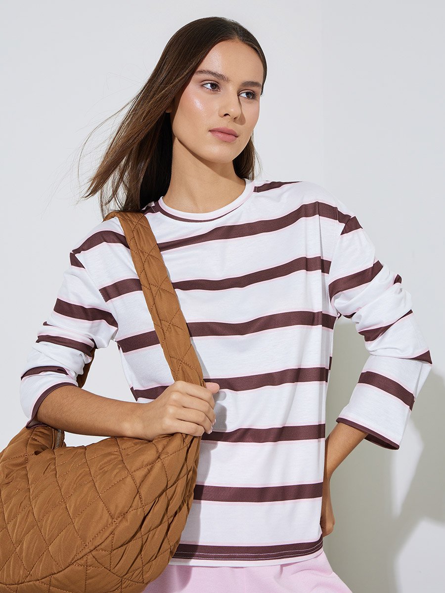 Multi-Color Striped Long Sleeves Oversized T-Shirt
