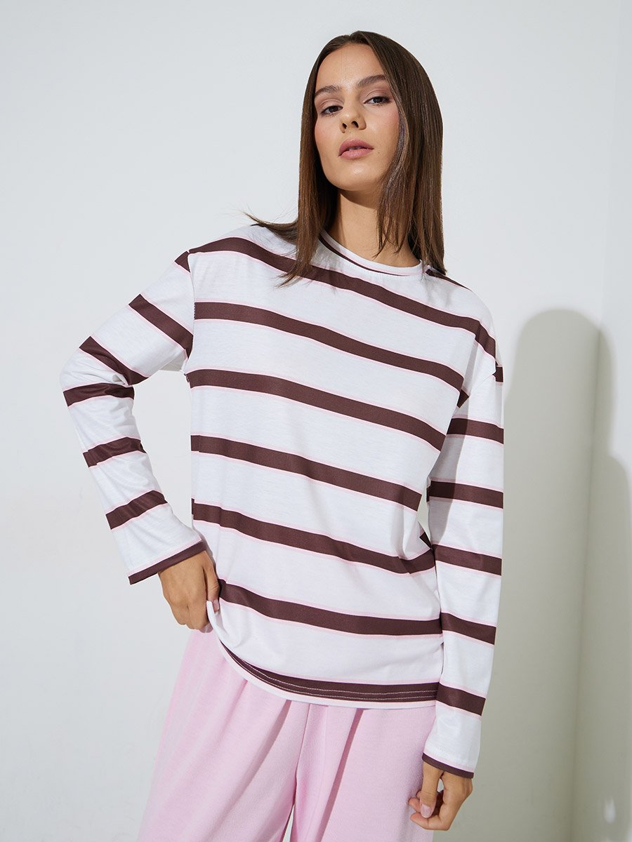 Multi-Color Striped Long Sleeves Oversized T-Shirt
