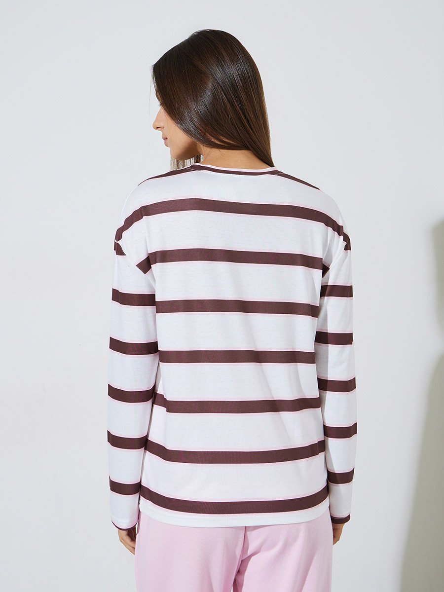 Multi-Color Striped Long Sleeves Oversized T-Shirt