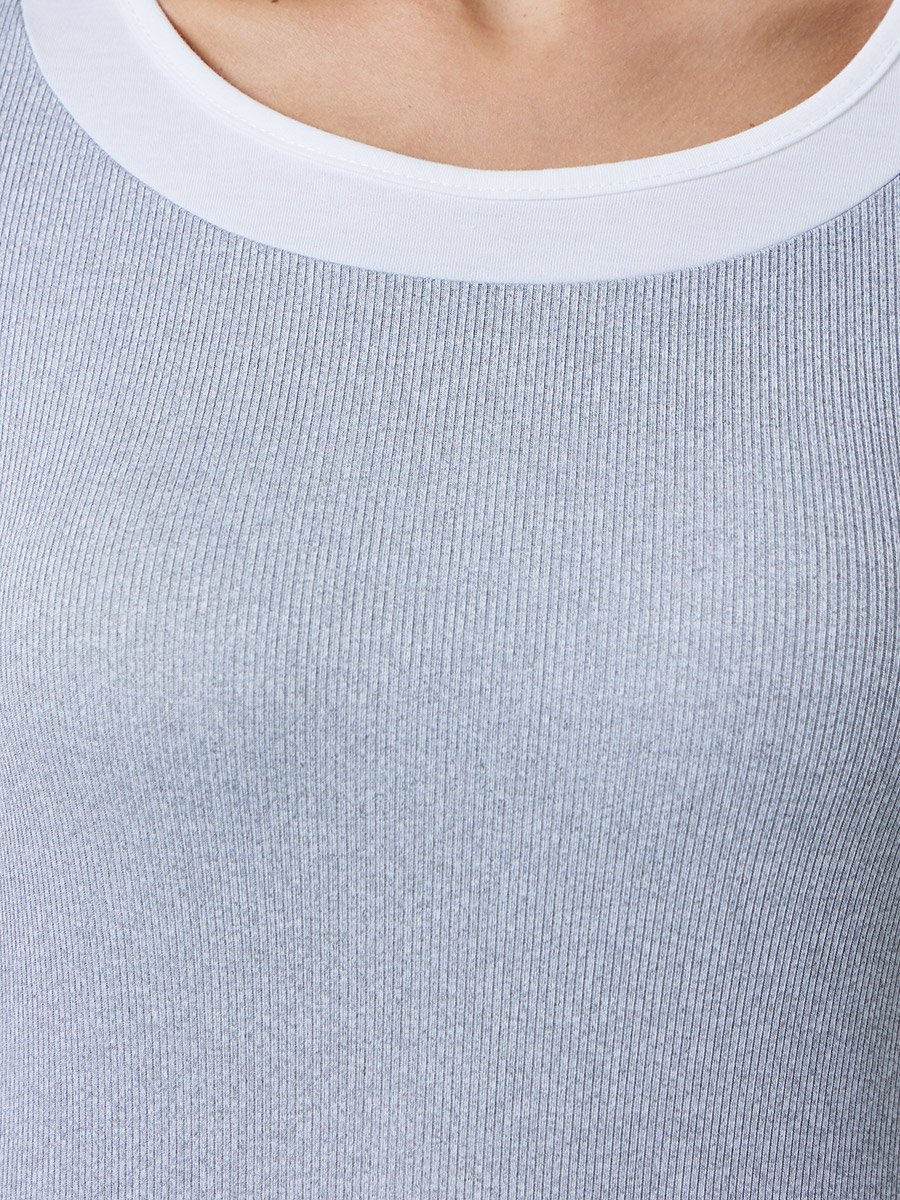 Grey Contrast Trim Long Sleeve T-Shirt