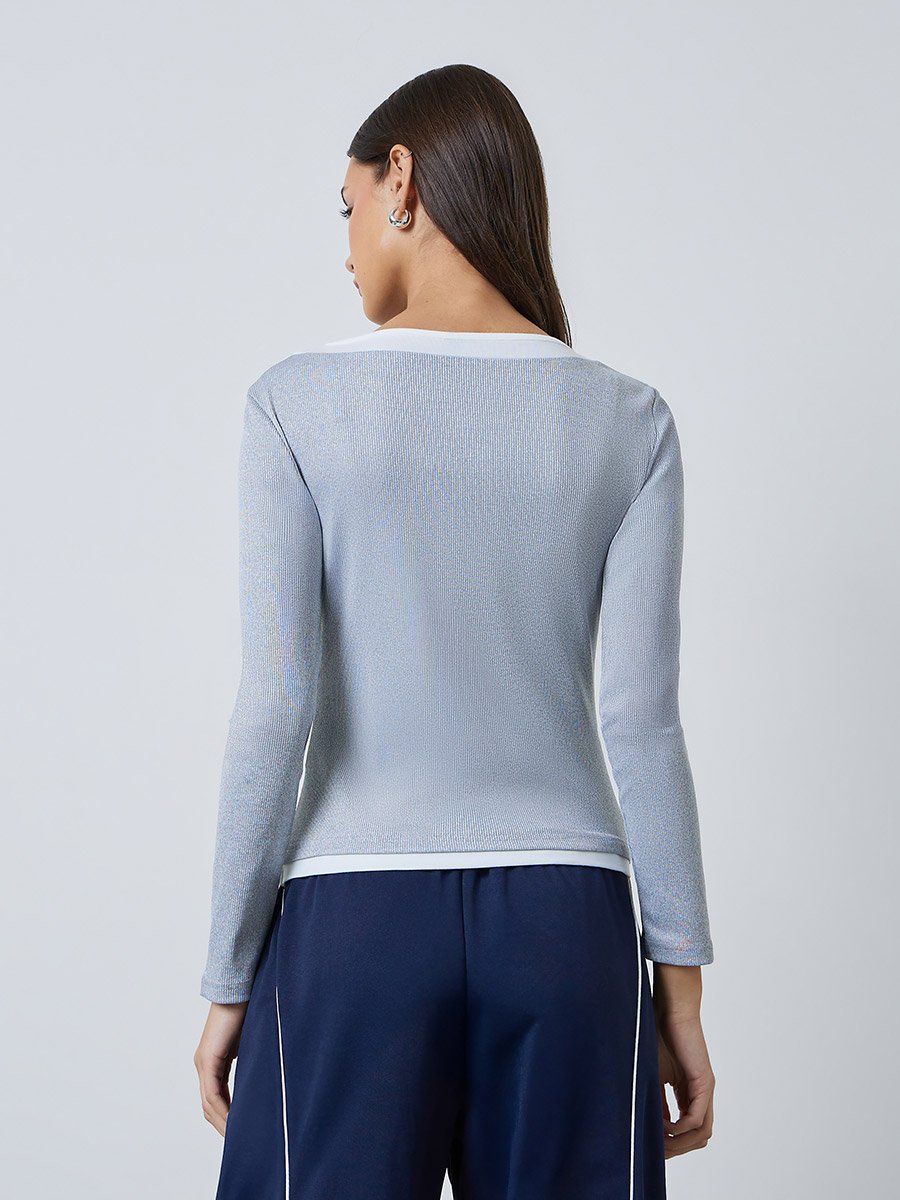 Grey Contrast Trim Long Sleeve T-Shirt
