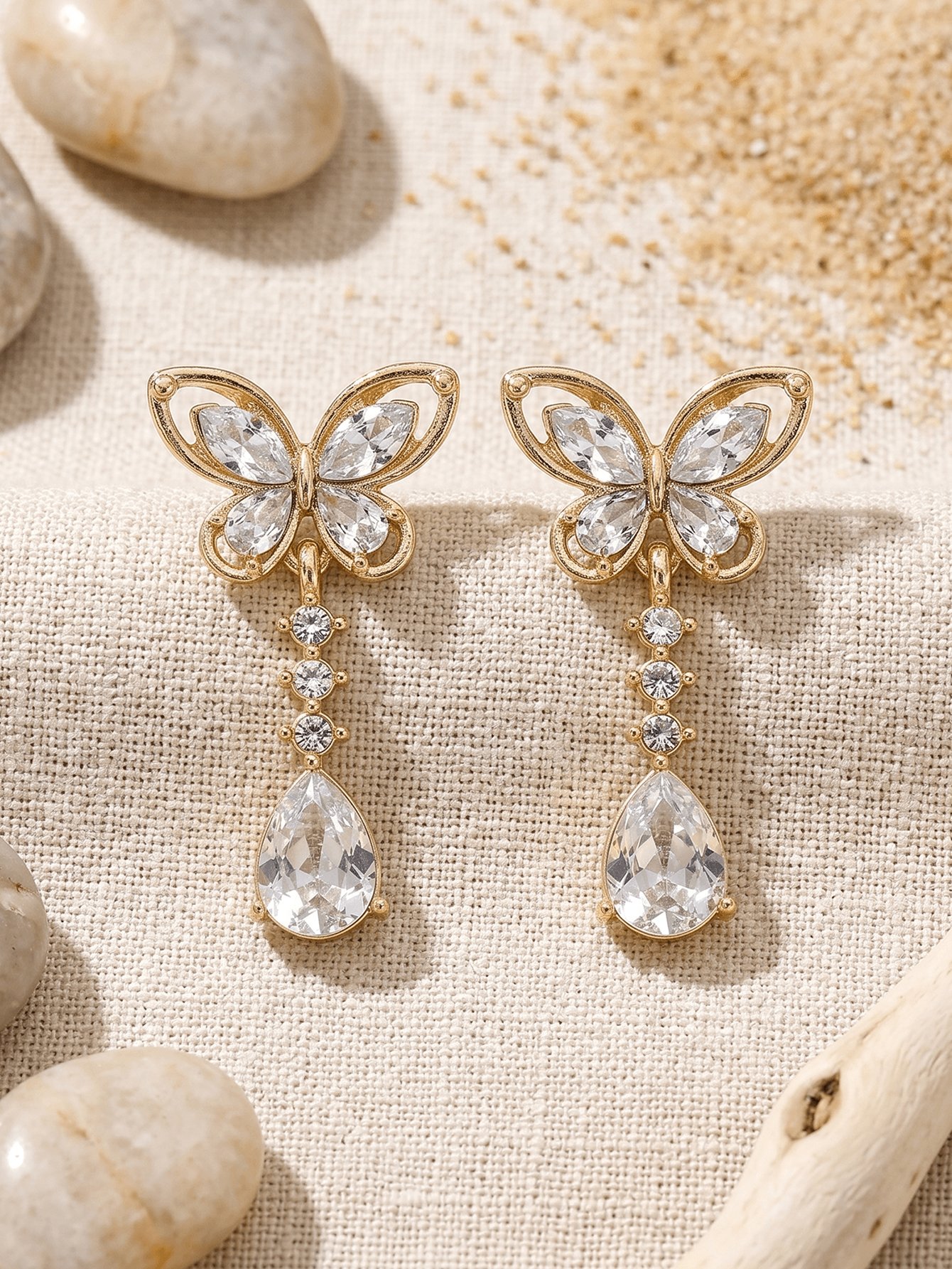 Golden Butterfly Zircon Drop Stud Earrings - Casual Style